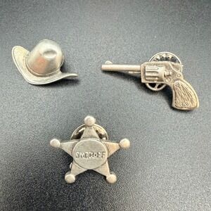 Vintage JJ Jonette Pewter Cowboy Tack Pin Set of 3 Western Lapel Pins